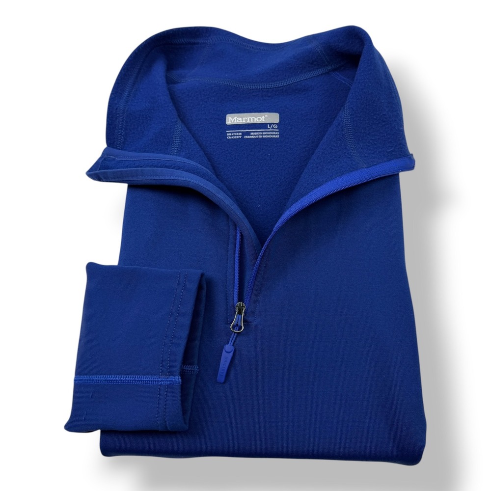 Marmot Mens Blue 1/4 Zip Fleece Pullover Jacket E80890 Large Activewear Pocket